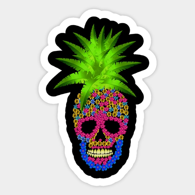 Pineapple, Skull Floral Tropical Sticker by logiamerch